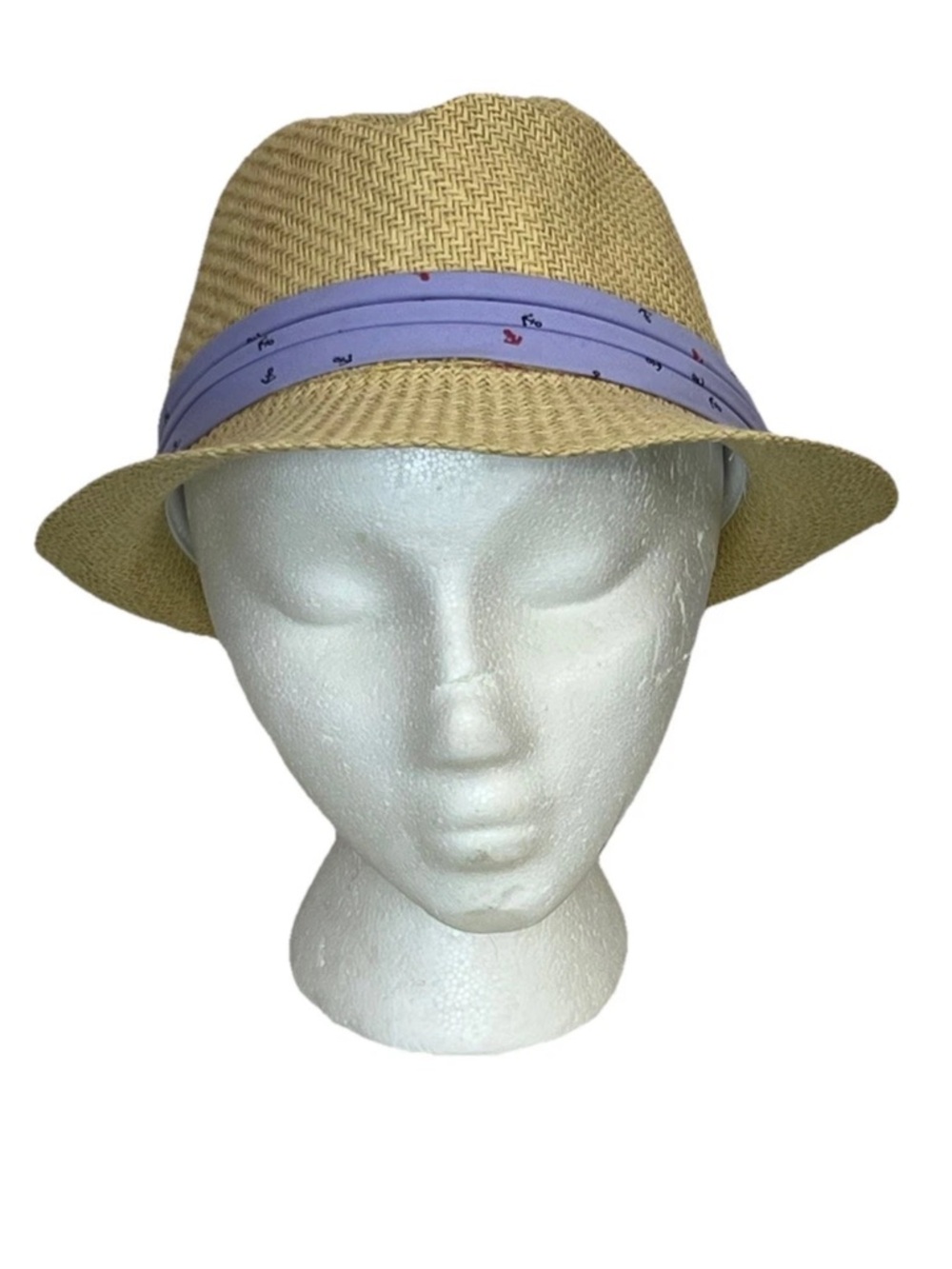 BERMUDA STYLES BEIGE STRAW FEDORA HAT WITH ANCHOR NAUTICAL TRIM, ONE SIZE